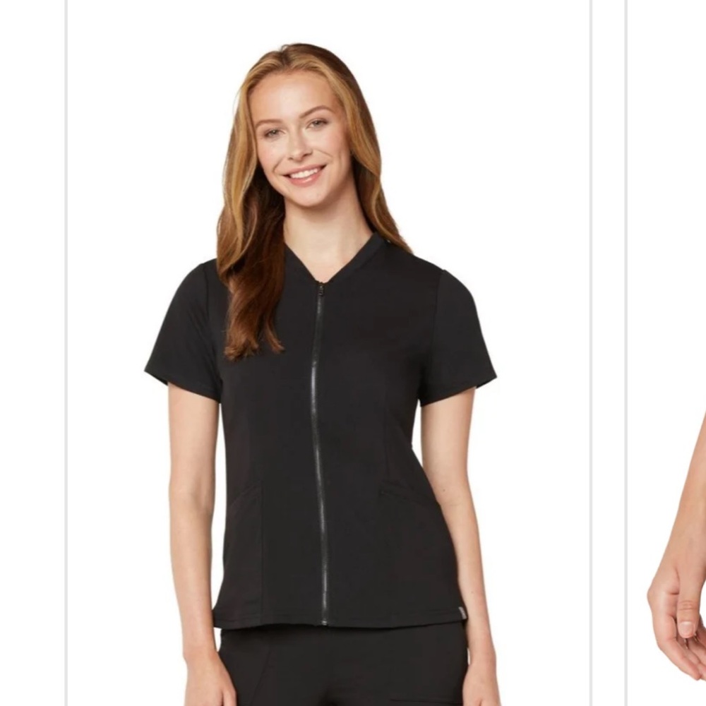 Women's Black Zip-Up Scrub Top